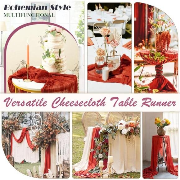 Burnt Orange Cheesecloth Table Runner 6 Pack 35" Boho Gauze 120 inches - Picture 5 of 7
